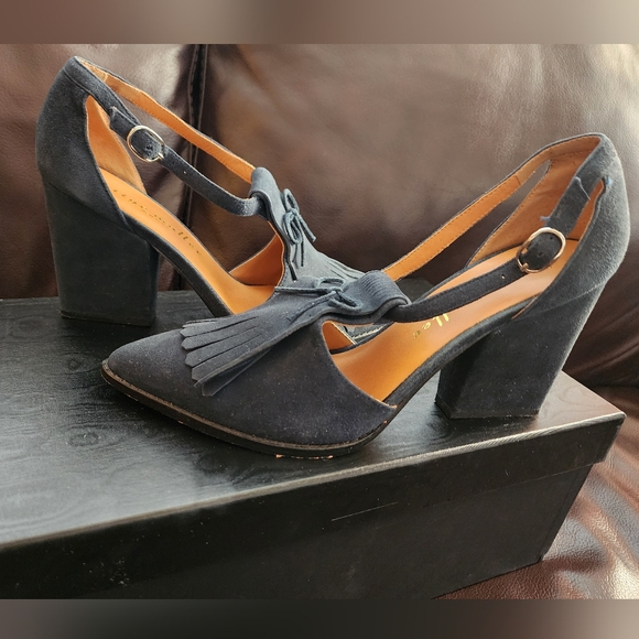 BETTYE MULLER BLUE SUEDE SHOES SCULPTED THICK HEEL SIZE 8 - Picture 3 of 6